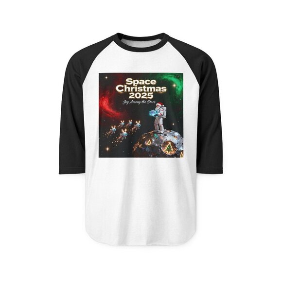 Space Christmas Raglan Shirt: Unisex Holiday Tee, Geeky Style - Picture 1 of 1